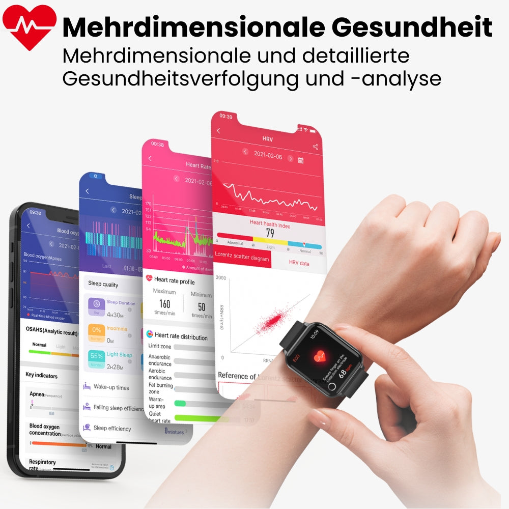 Coxsmart G10-RIG mit EKG, Herzfrequenz, Blutsauerstoff, Schlafüberwachung, Gesundheits-SmartWatch