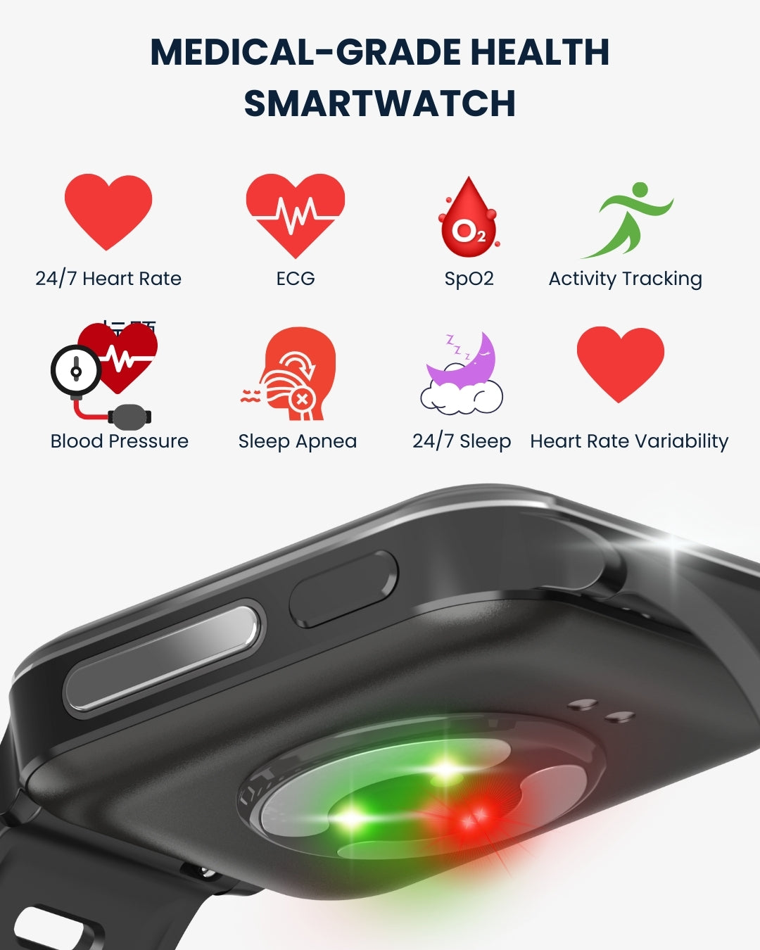 Coxsmart G10-RIG mit EKG, Herzfrequenz, Blutsauerstoff, Schlafüberwachung, Gesundheits-SmartWatch