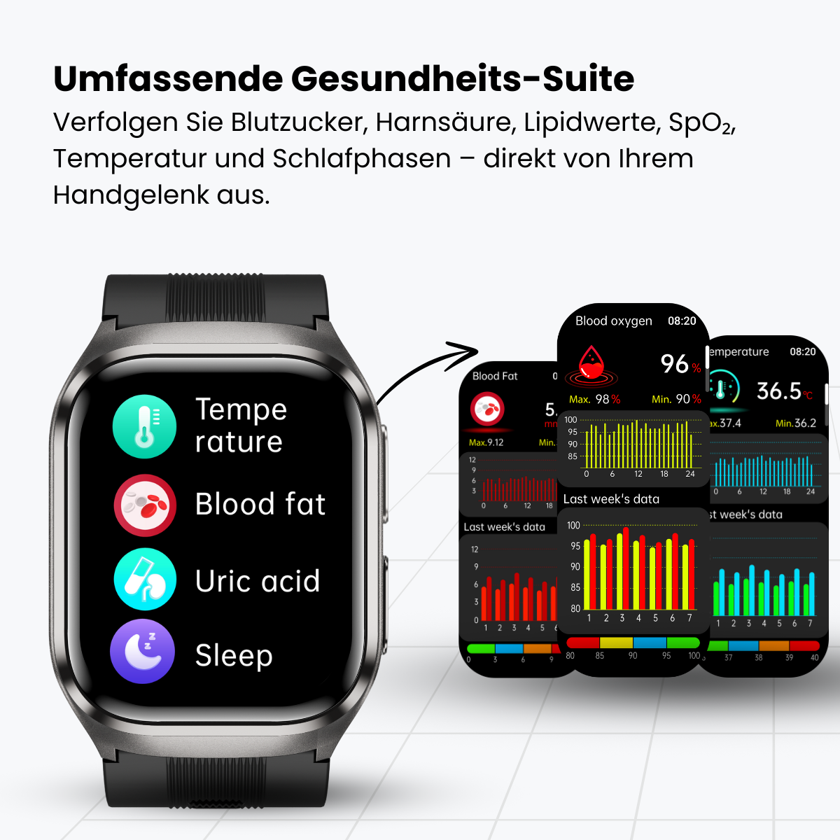 Coxsmart CXS17 Smartwatch mit Luftkissen-Blutdruckmessung