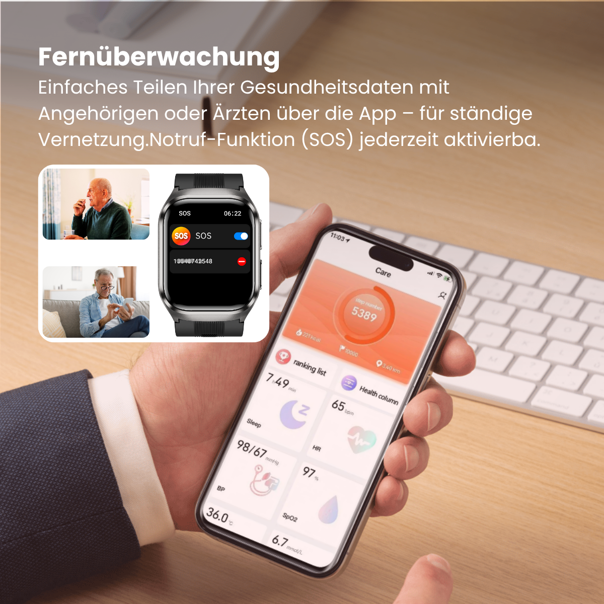 Coxsmart CXS17 Smartwatch mit Luftkissen-Blutdruckmessung